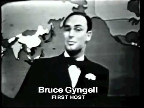 A black and white still of Bruce Gyngell's famous 'welcome to television' recording