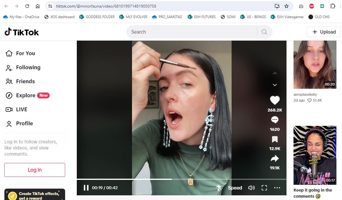 A screenshot of a TikTok account featuring a young woman in a green top, with dark hair, putting on lipstick