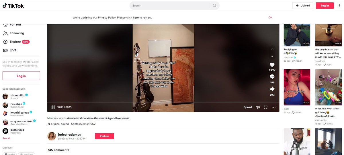 A screenshot of a tiktok account featuring an empty frame of a bedroom