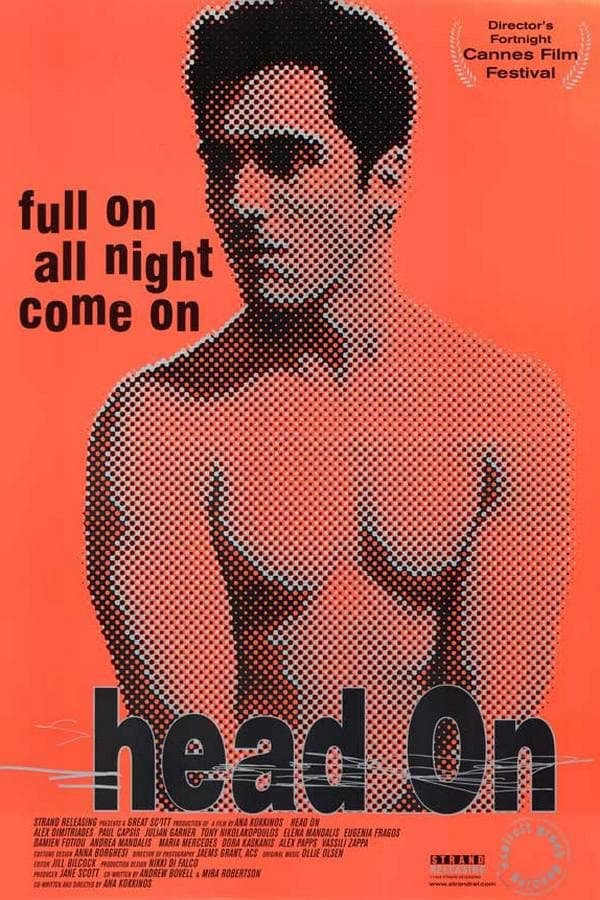 A red poster with Alex Dimitriades as Ari in black silhouette