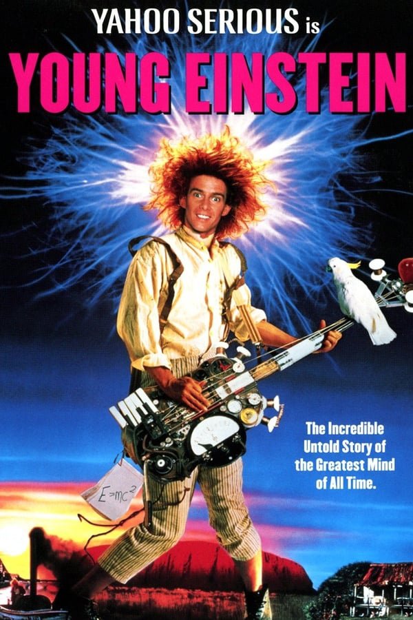 The theatrical poster for Young Einsten, featuring a young man with crazy red hair surrounded by electricity
