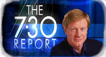 A picture of an older white man in front of the words The 7.30 Report behind him in blue