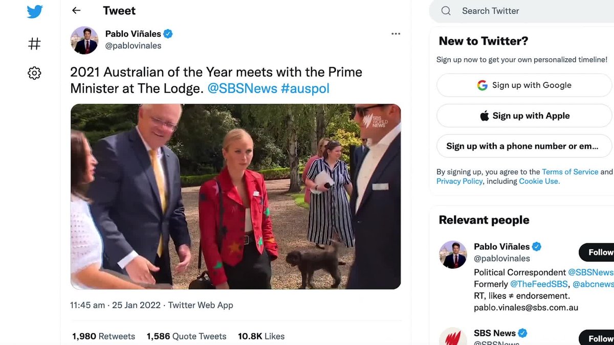 A still image from Grace Tame visits the Prime Minister